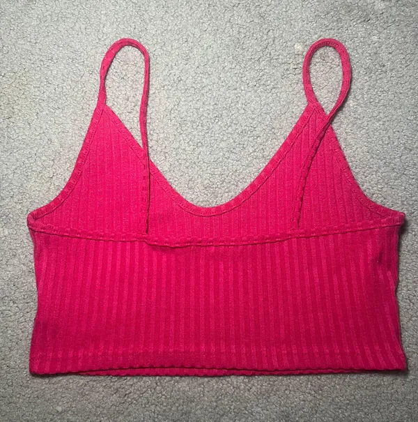 Hot Pink Cropped V-neck Tank Top Size Small - Image 2