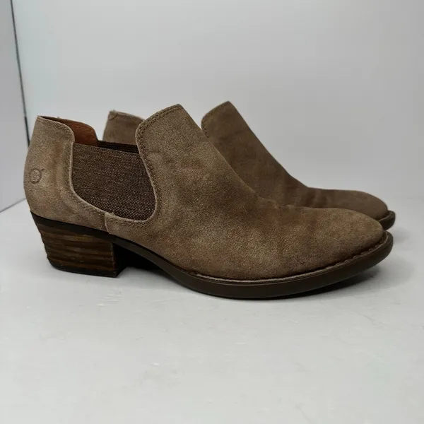 Born Suede Ankle Booties Size 10 Womens Taupe Chelsea Block Heel Shootie Western - Image 10
