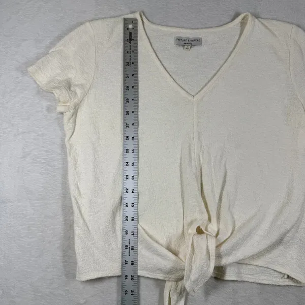 Madewell Texture & Thread Cream Cotton Front Tie V-Neck Short Sleeve Top J8537 M - Image 4