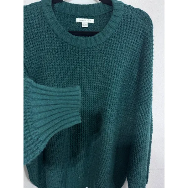 American Eagle Women's L Teal‎ Sweater Waffle Knit Pullover Cozy Relaxed Fit - Image 2