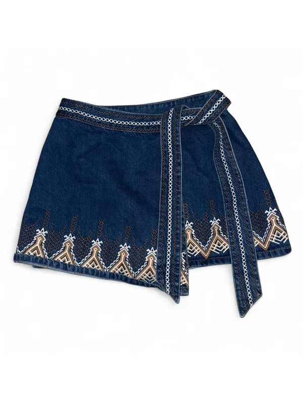 Free People Dream Away Denim Mini Skirt with embroidery detail - Image 3