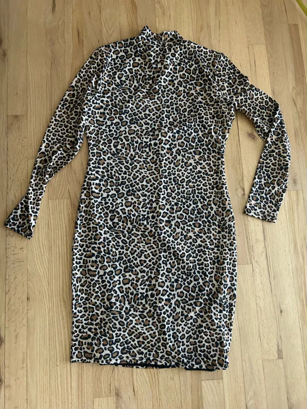 Bardot High Neck Long Sleeve Leopard print animal Dress mobwife xl - Image 8