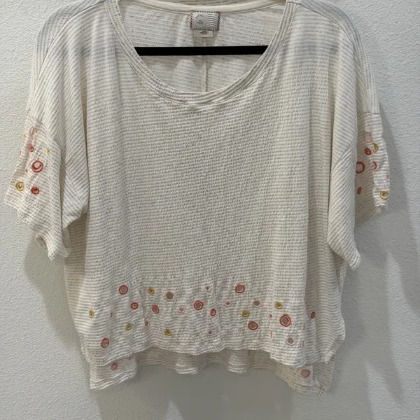 Anthropologie Postmark Catina circle stripe Eyelet Top Boho Cottagecore size M - Image 10