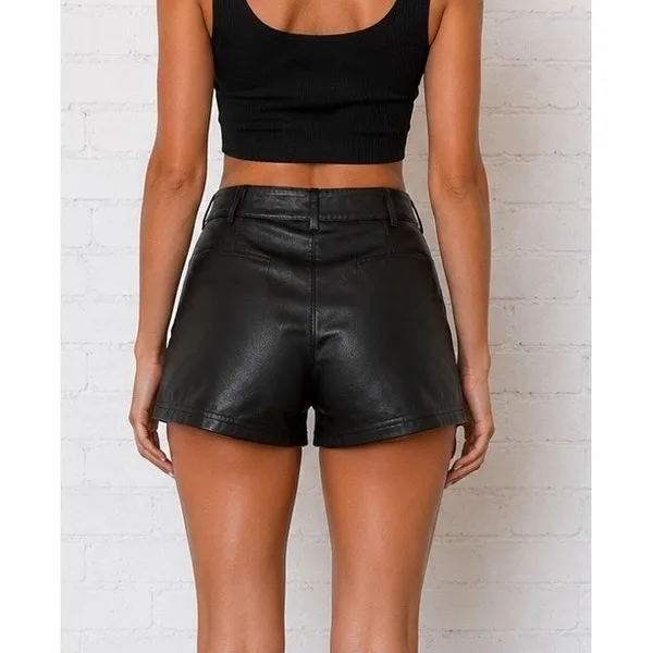 Leather Button Fly Micro Shorts Sz 4 First Bare Back 12in Rise‎ 90's Vintage - Image 11