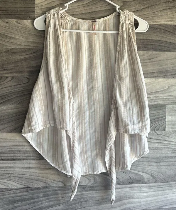 Free People Cream Sleeveless Tie-Front Tank Top - Image 8