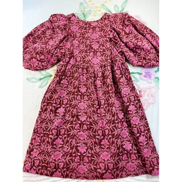 Universal Thread Womens Floral Pintuck Balloon Sleeve Mini Dress Burgundy XS‎ - Image 9