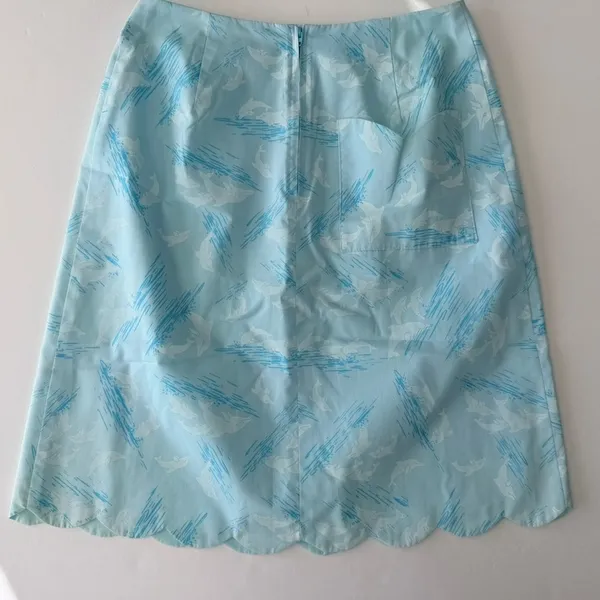 Lilly Pulitzer Vintage Florida Hand Prints Skirt 8 Blue Dolphins 1970s Scallop Hem Knee Length - Image 4