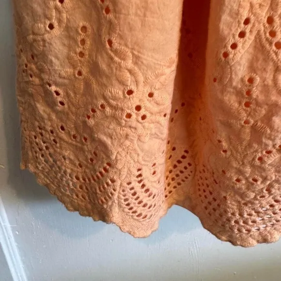 Eyelet Off Shoulder Dress Ruffle Sleeves Summer Casual Peach Mini - Image 3
