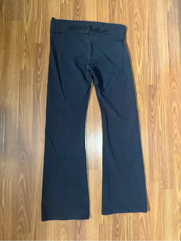 VTG Y2K Aerie Fold Over Flare Athletic Lounge Leggings Black Medium - Image 3