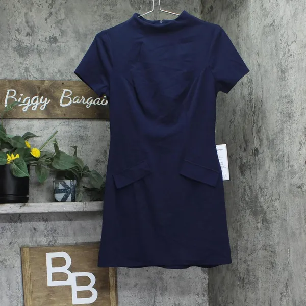 NWT B. Darlin Juniors Short Sleeve Mockneck Mini Dress 45UAP84 Navy Blue 7/8 - Image 6