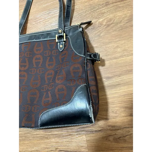 Etienne Aigner Monogram Shoulder Bag Brown Black Tote Purse AS IS Read - Image 4