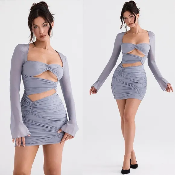 House of CB Camille Dove Grey Real Silk Mini Dress M - Image 2