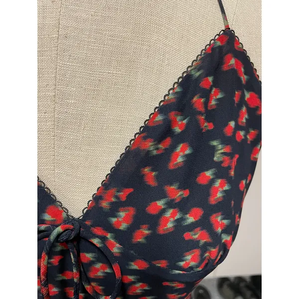 White Fox Black Floral Slip Dress Open Back Tie Maxi Small - Image 5