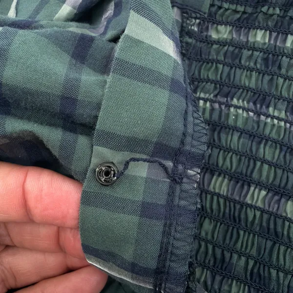 Madewell Hopewell Plaid Puff Sleeve Crop Top Smocked Square Neck Blouse Forest M - Image 5