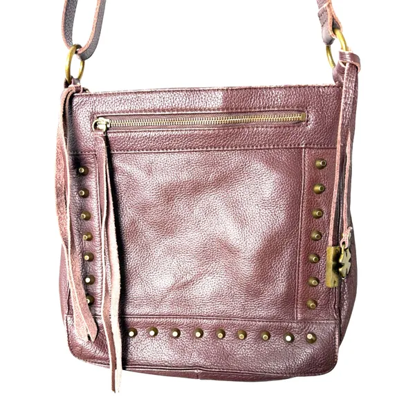 Lucky Brand Burgundy Leather Studded Boho Bohemian Western Crossbody Bag - Image 4