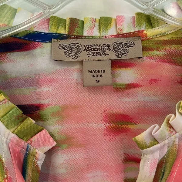 Vintage America Blues Blouse Womens S Multi Boho Peasant Coastal‎ Romantic Artsy - Image 4