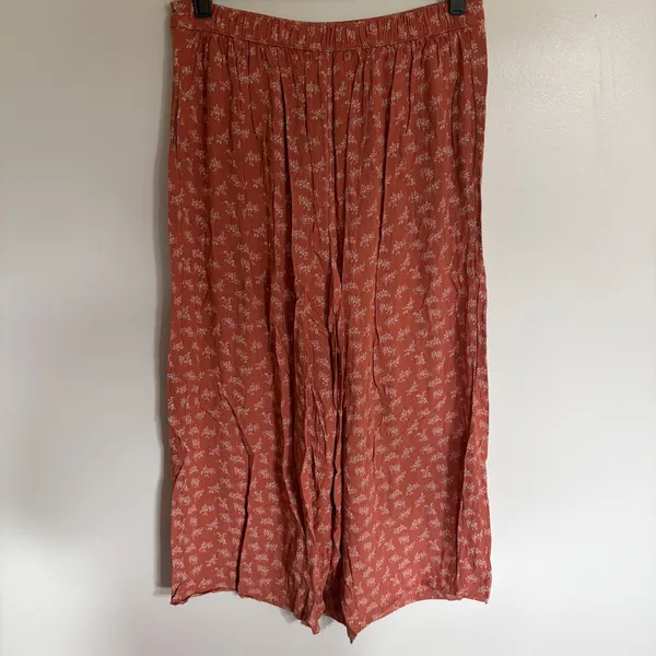 American Eagle Terracotta Orange Floral Wide Leg Crop Pants Medium Viscose - Image 8