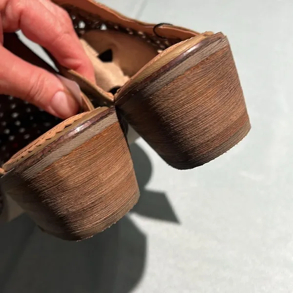 Crevo Anthropologie‎ Neva Woven Leather Mules Stacked Heel Women’s Size6.5 B53 - Image 6