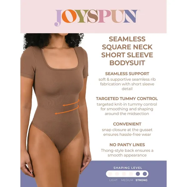 Joyspun Womens Bodysuit 2-Pack Size M Seamless Slimming Short Sleeve Shapewear - Image 10