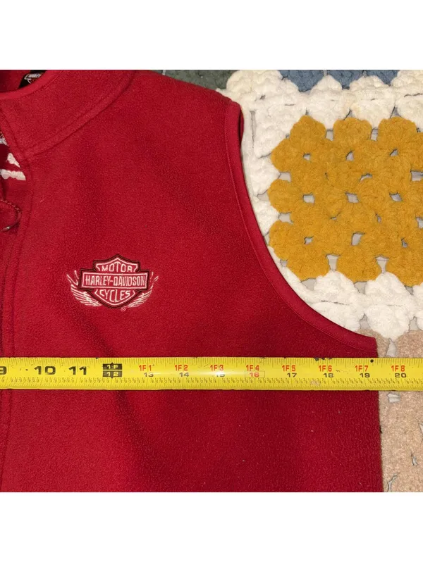 Harley-Davidson $80 Woman's Medium Embroidered Red Fleece Zip Front Vest - Image 6
