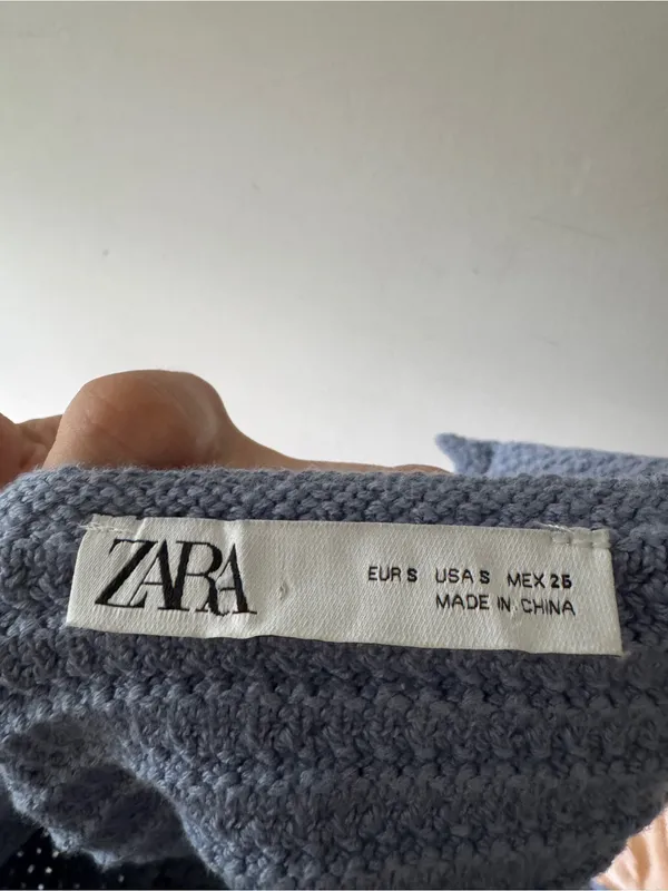 Zara Blue Scalloped Crochet Knit Bow Crop Top - Image 5