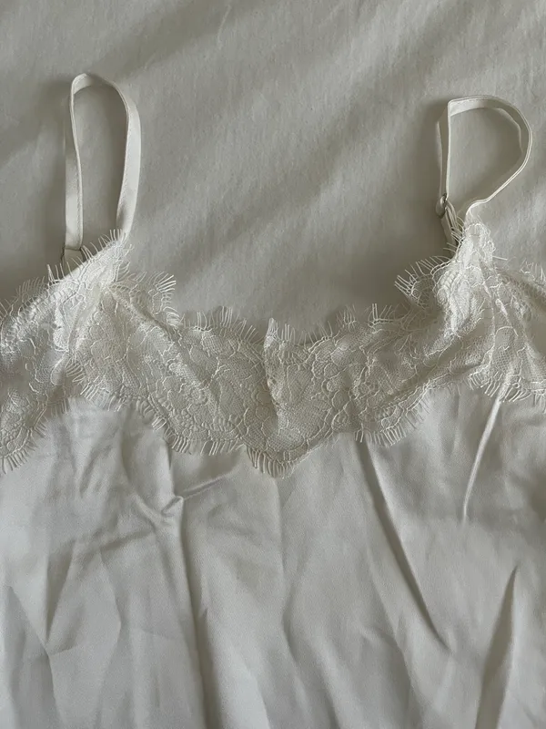 Lace Satin Cami Top White - Image 3