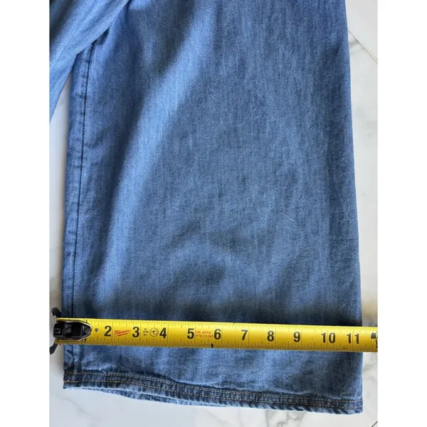 LOFT Women L Denim Chambray Tie Neck Wide Sleeve Tiered Drop Waist Dress Cotton - Image 6