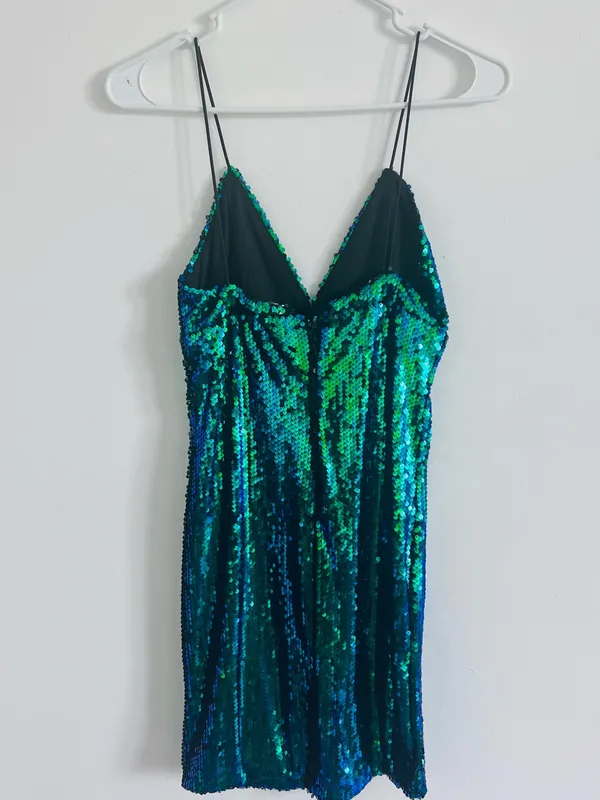 Lulus Y2K Green Blue Sequin Mini Dress S Party 2000s - Image 4