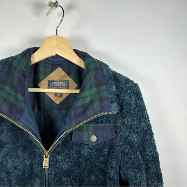 Pendleton Fuzzy Sherpa Teddy Full Zip Jacket Women's‎ Medium Wool C47 - Image 4