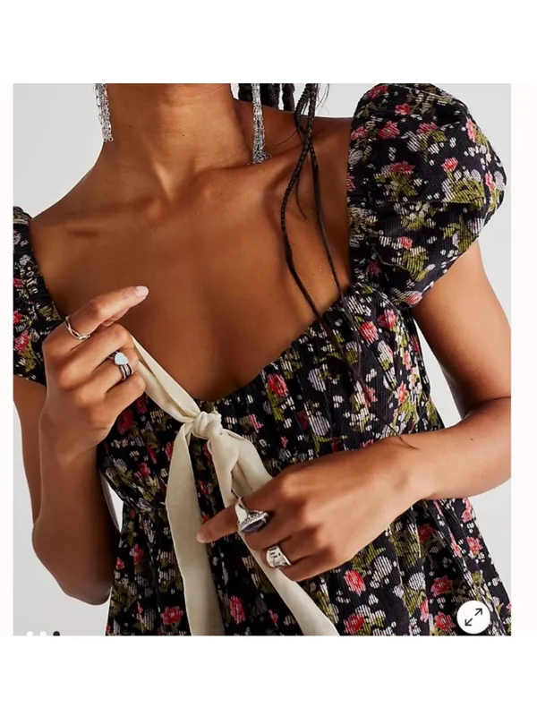 $128 NWOT Free People Gaia Cord Corduroy Cute Babydoll Printed Tunic XS - Image 4