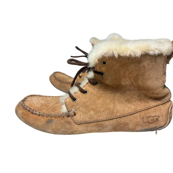UGG Australia Chickaree Lace Up Moccasin Shearling Suede Ankle Boot Chestnut 7 - Image 3