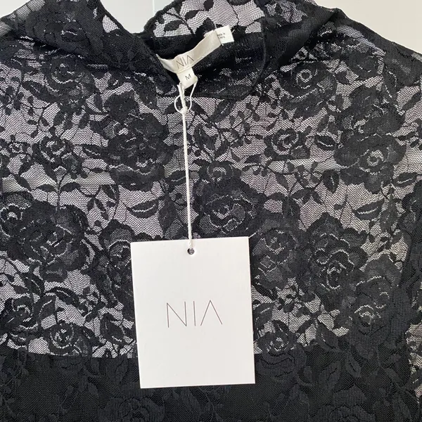 Anthro NIA M Whimsigoth Witchy Black Maxi Dress Floral Lace Mock Neck Sheer Goth - Image 4