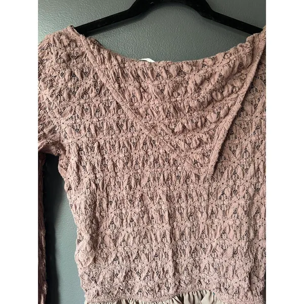 Free People Boho Rose Lace Long Sleeve Crop Top with Ruffle Trim - Image 6
