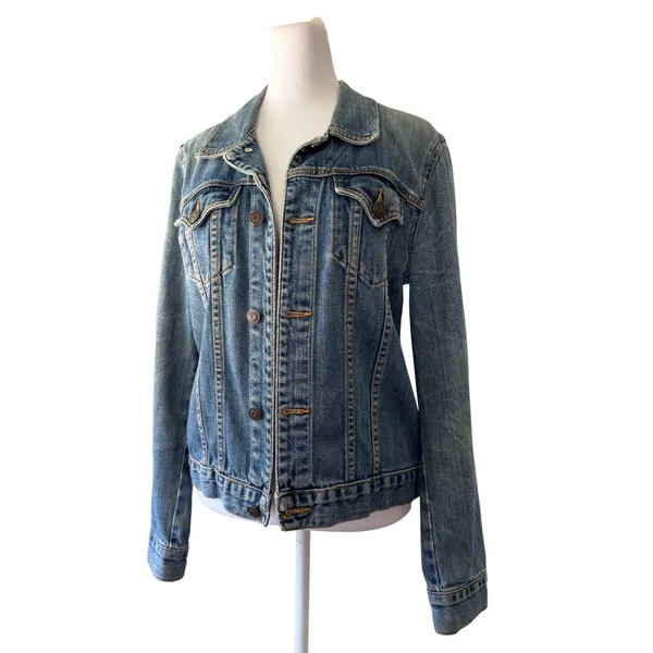 Vintage ‘90s Earl Jean Faded Medium Wash Button Front Denim Trucker Jacket - Image 3