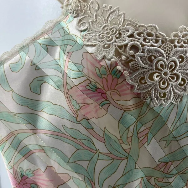 Vintage Inner Most Nylon Slip Lingerie Floral Pink Green Womens Medium - Image 2