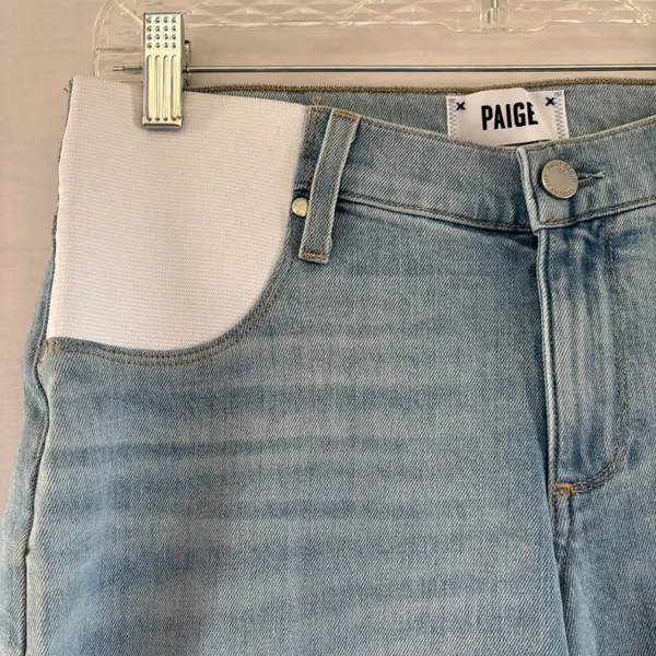 PAIGE Maternity Wide Leg Raw Hem Light Wash Denim Jeans Blue - Image 4