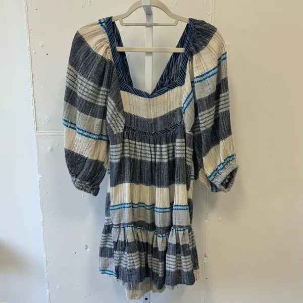 Free People All Lined Up Multi Striped Gauzy Mini Dress Boho Lightweight Blue Sm - Image 3
