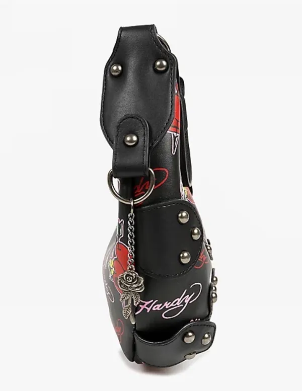 🔥 NWT Ed Hardy Y2K Tattoo Print Studded Hobo Bag Black 🖤 - Image 11
