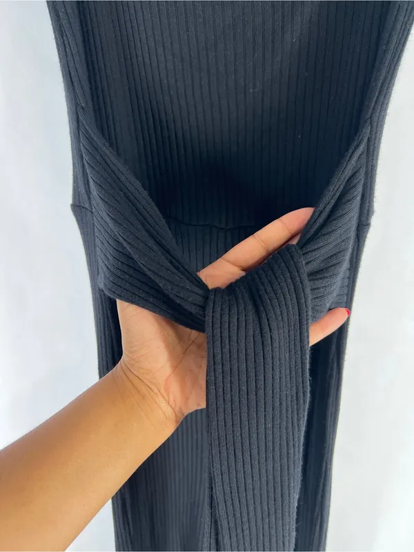 Reformation‎ Black Ribbed Wide-Leg Jumpsuit with Tie Waist - Image 6