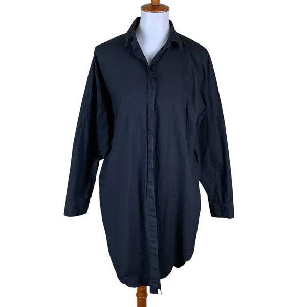 ASSEMBLY LABEL Black Cotton Shirt Dress Minimalist Button‎ Front Long Sleeve 8 - Image 2