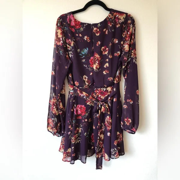 Lulus Always Yours Plum Purple Floral Print Long Sleeve Skater Dress Size L - Image 10