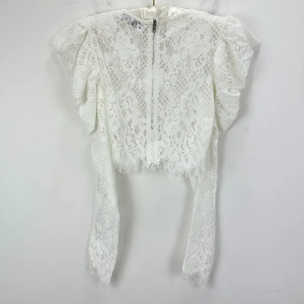 NEW Naked Wardrobe The Statement Lace Blouse Long Puff Sleeve Ivory Romantic S - Image 5