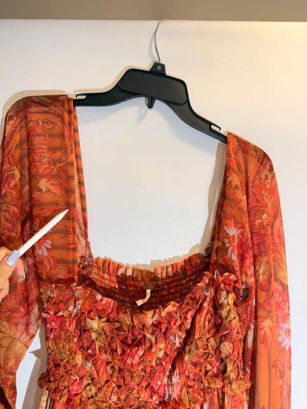 Free People Angel Eyes Brown Floral Off Shoulder High Slit Maxi Dress XS - Image 8
