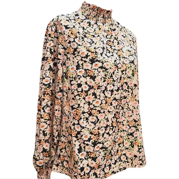 Sanctuary -665 NWT Kylie Smocked Top Long Sleeve Blouse Black Blush Floral‎ M - Image 2
