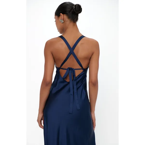 Show Me Your Mumu Anderson Maxi Dress in Midnight Navy Luxe Satin XXS - Image 4