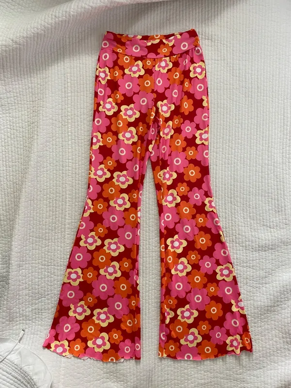 Orange and pink floral flare yoga pants - Image 2
