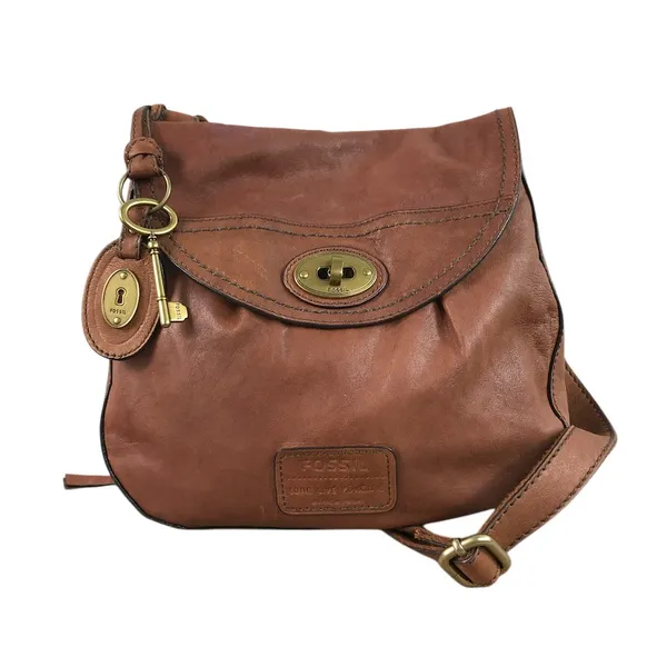 FOSSIL VTG Carson Turn-Lock Leather Crossbody Bag Brown Retro Y2K Timeless - Image 10