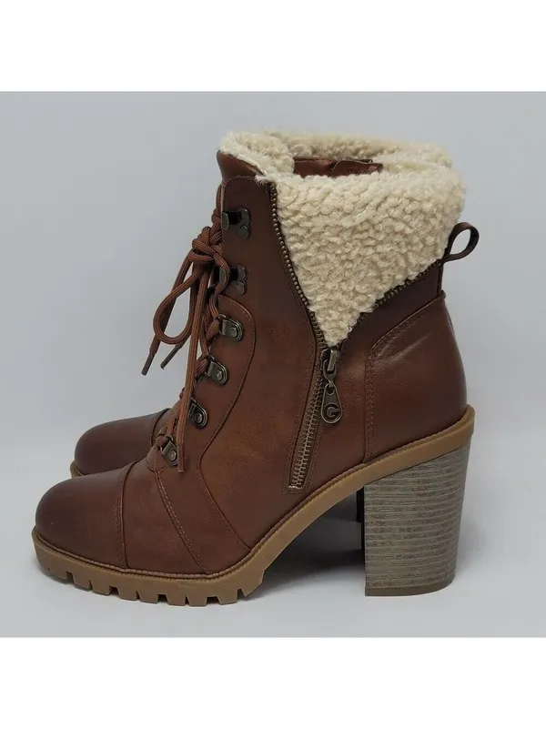 GBG By Guess Jesera Lace Up Ankle Boots Sherpa Fleece Lined Heeled Booties 10M - Image 2