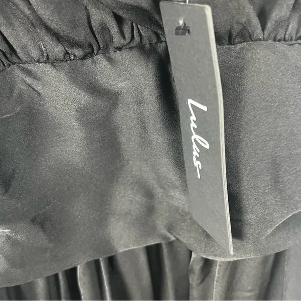 LULUS Black Regal Ruffles Back Ties Hidden Zipper V-Neck Flutter Sleeve Dress - Image 7