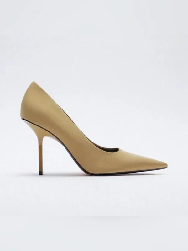 Zara NWT‎ Women’s Pointed Toe High Heels Pumps in Light Tan Size 7.5 - Image 2